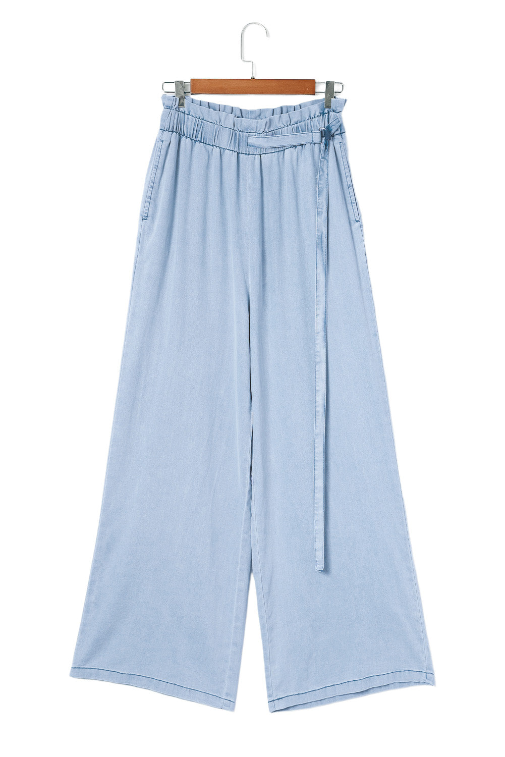 Sky Blue High Waist Pocketed Wide Leg Tencel Jeans - LA Grand