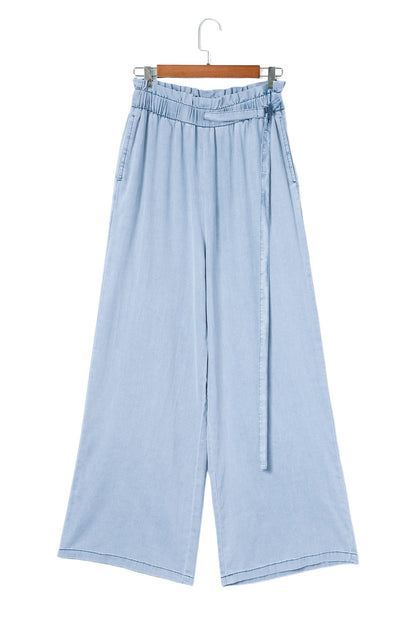 Sky Blue High Waist Pocketed Wide Leg Tencel Jeans - LA Grand