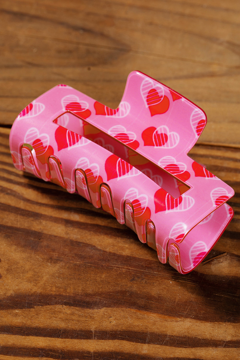 Pink Double Heart Printed Valentines Fashion Hair Claw - LA Grand