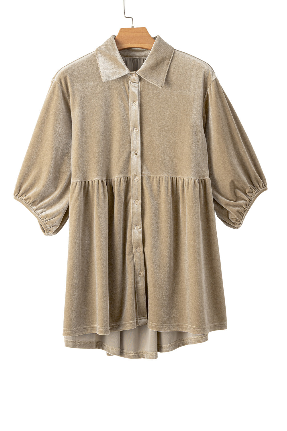 Chestnut 3/4 Sleeve Tunic Babydoll Velvet Shirt - LA Grand