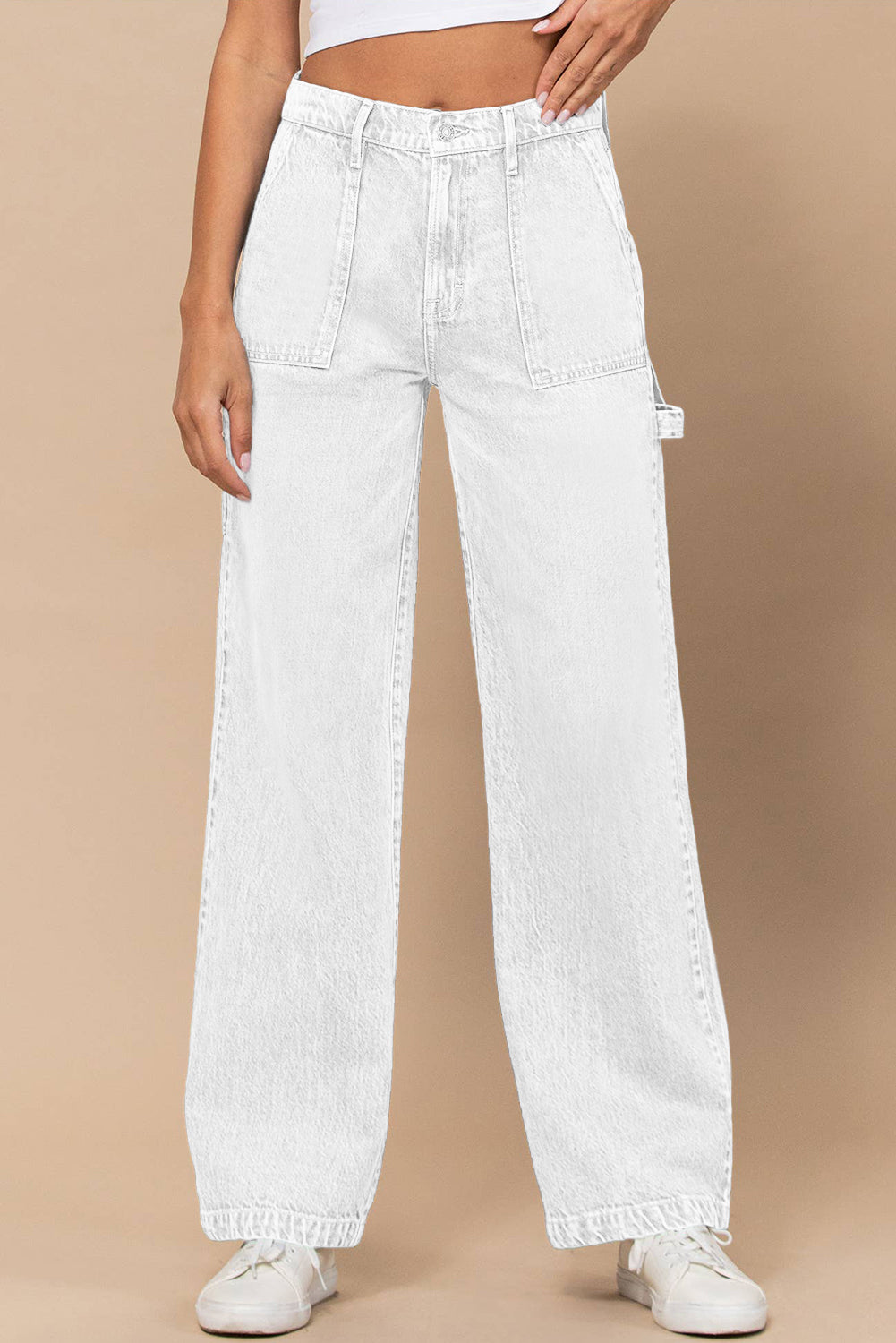 White High Waist Flap Pocket Wide-Leg Jeans - LA Grand