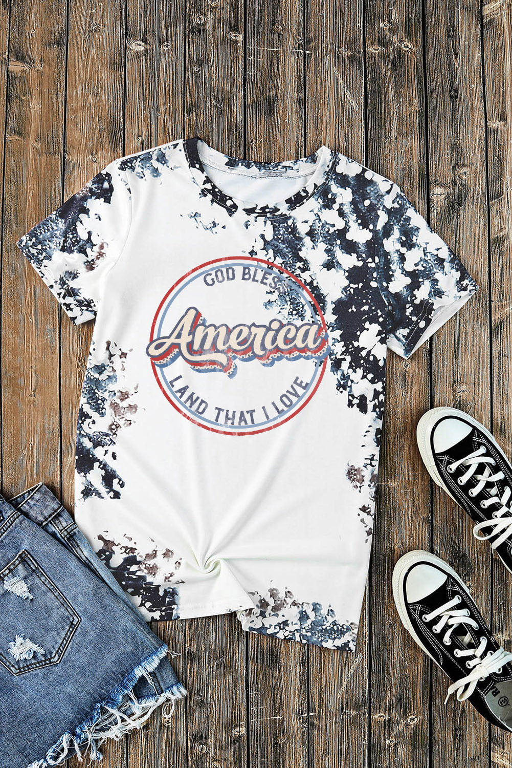 Gray America Slogan Tie Dye Print T Shirt - LA Grand