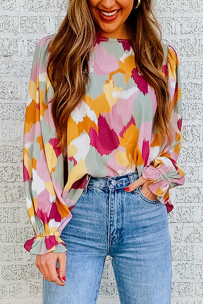 Multicolor Abstract Printed Long Sleeve Blouse - LA Grand