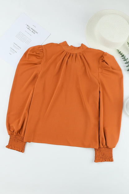 Orange Long Bubble Sleeve Mock Neck Chiffon Blouse - LA Grand