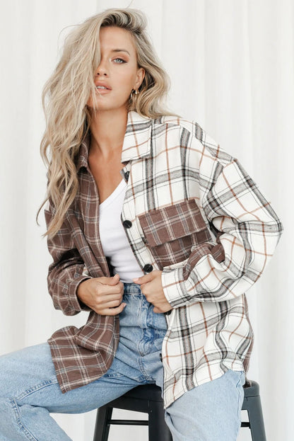 Brown Mixed Plaid Soft Oversized Shirt - LA Grand