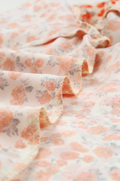 Orange Floral Tiered Flutter Sleeve Blouse - LA Grand