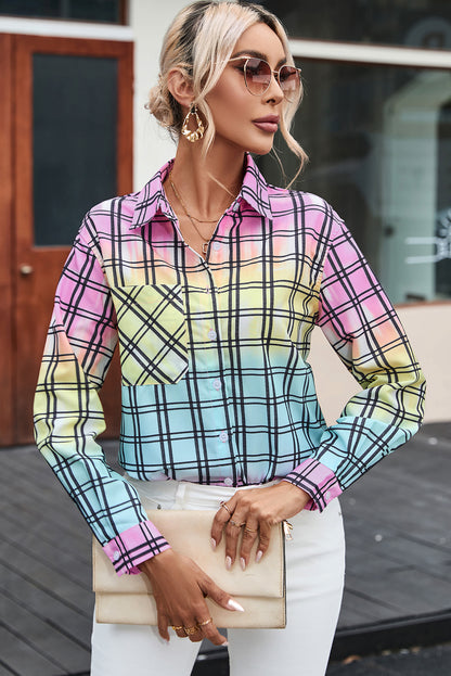 Multicolor Tie Dye Plaid Button Up Shirt - LA Grand