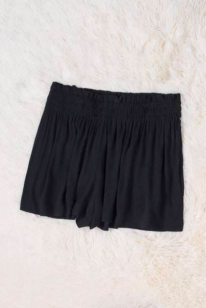 Black Smocked High Waist Shorts - LA Grand