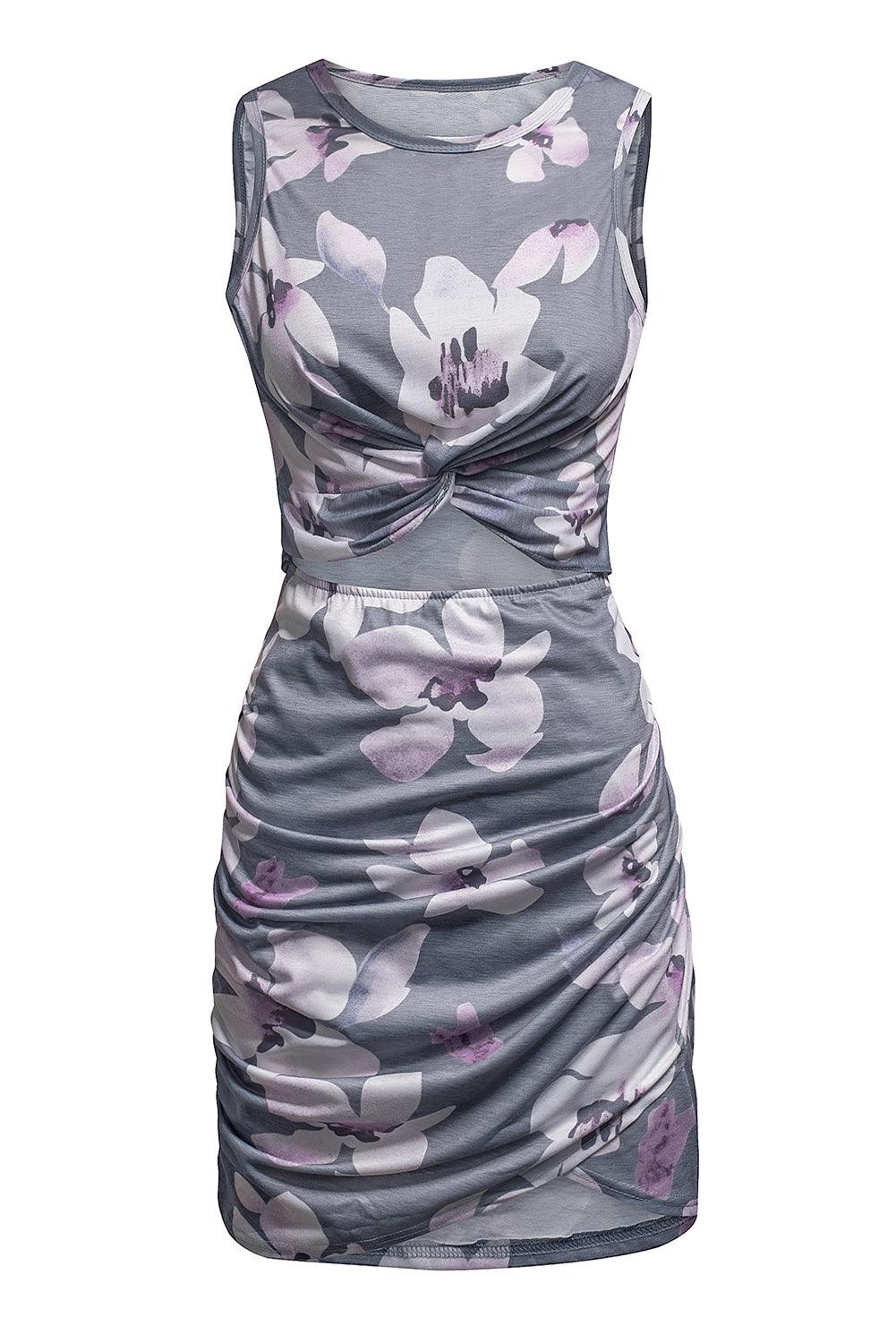 Blossom Charm Wrap-Tie Mini Dress with Floral Hollows - LA Grand