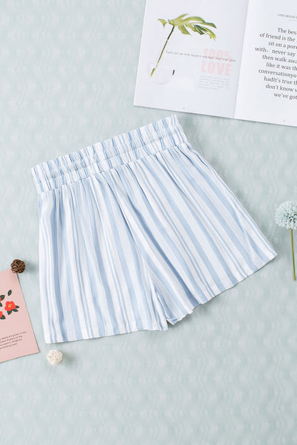 Sky Blue Vertical Stripes Print Shorts with Pockets - LA Grand