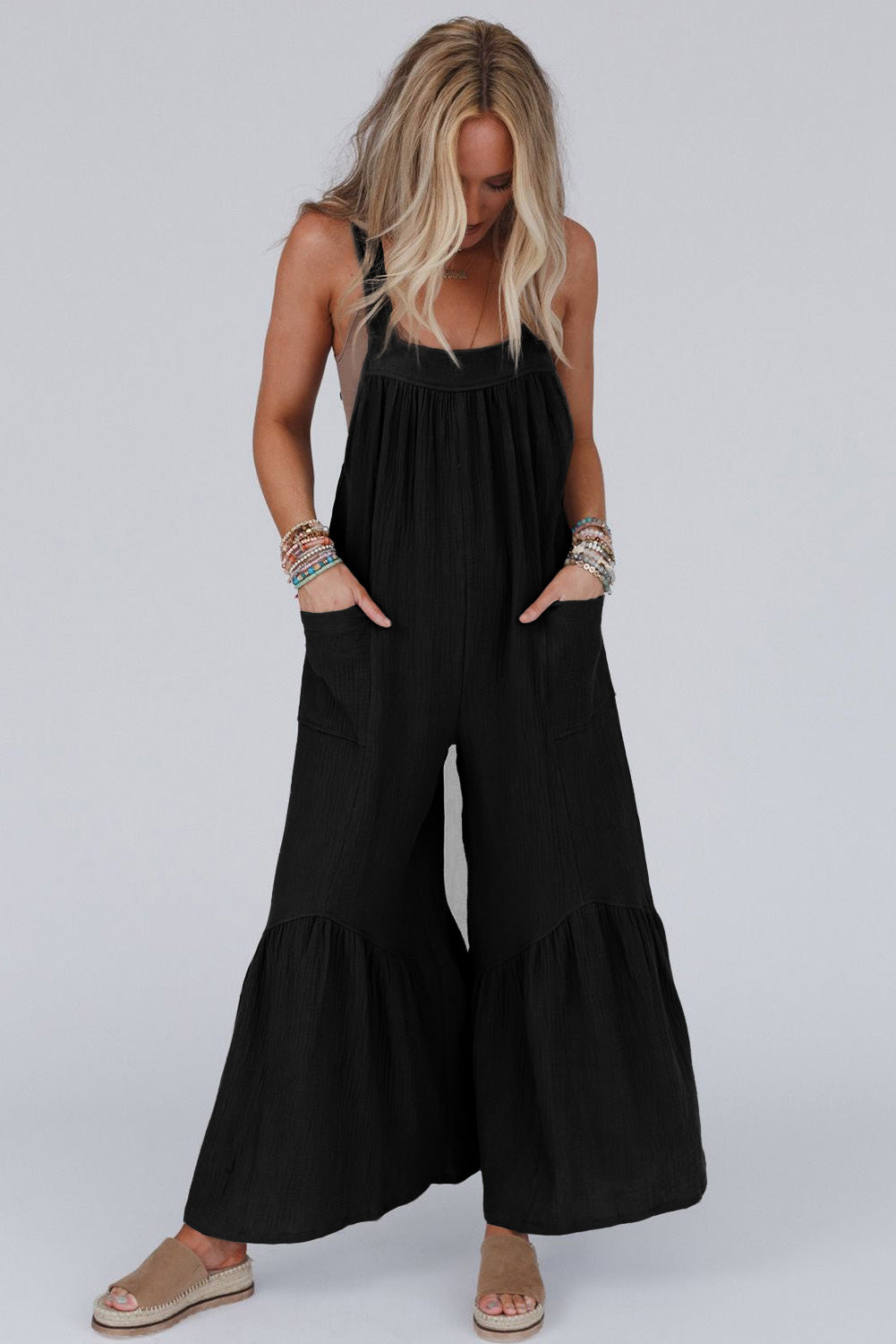 Black Wide Leg Ruffle Jumpsuit - LA Grand