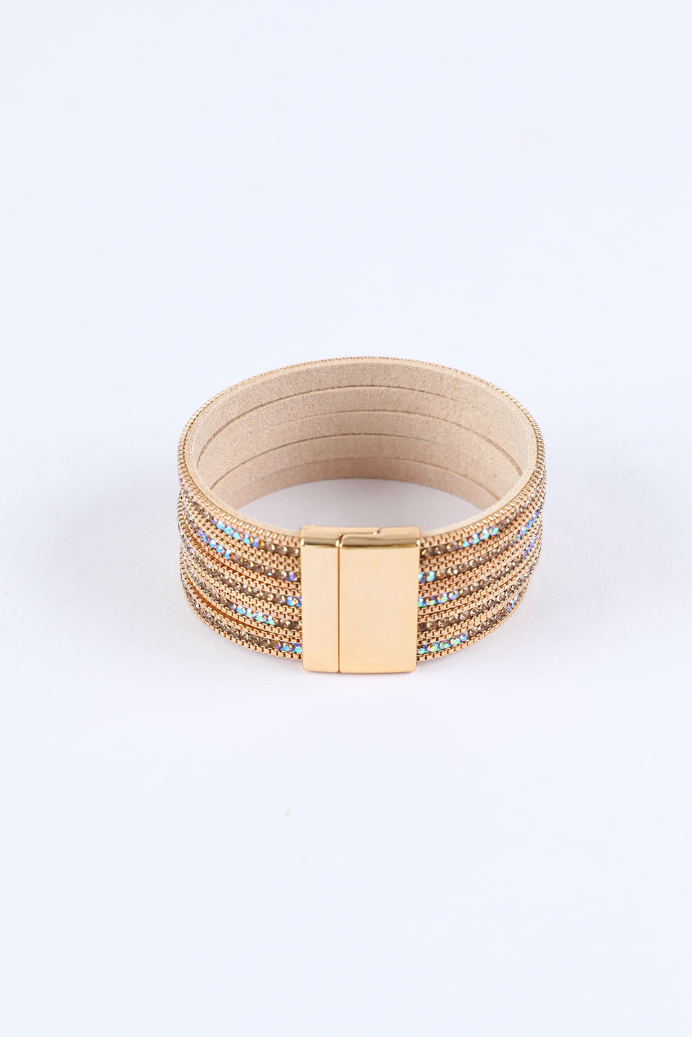 Gold Full Diamond Leather Wide Edge Magnetic Buckle Bracelet - LA Grand