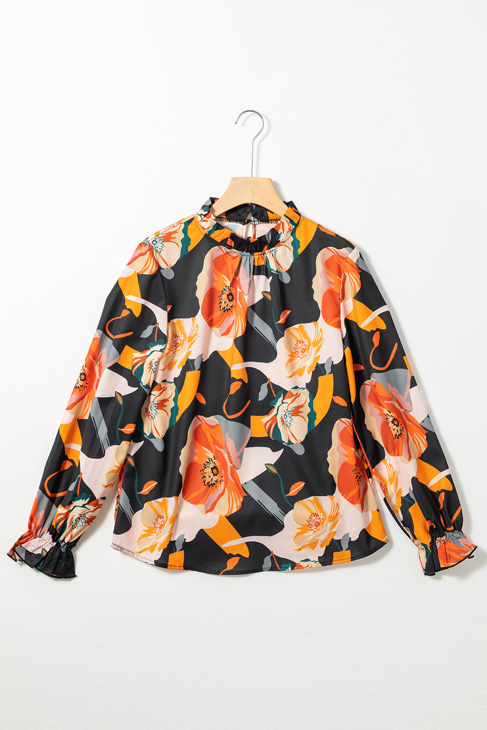 Black Floral Print Mock Neck Blouse - LA Grand