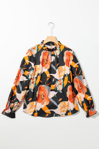 Black Floral Print Mock Neck Blouse - LA Grand