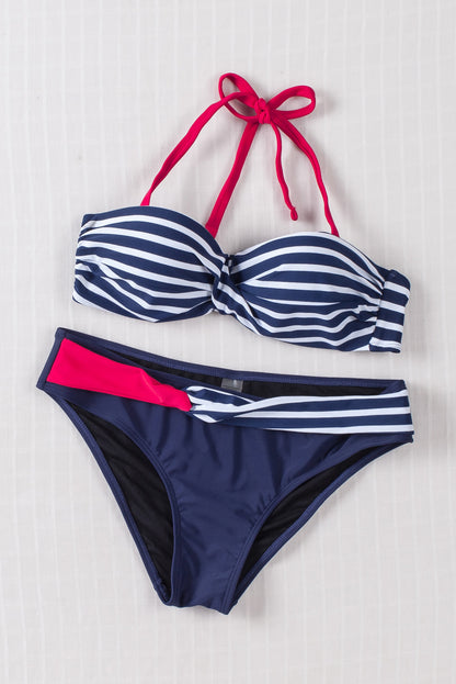 Blue Halter Bandeau Striped Bikini - LA Grand