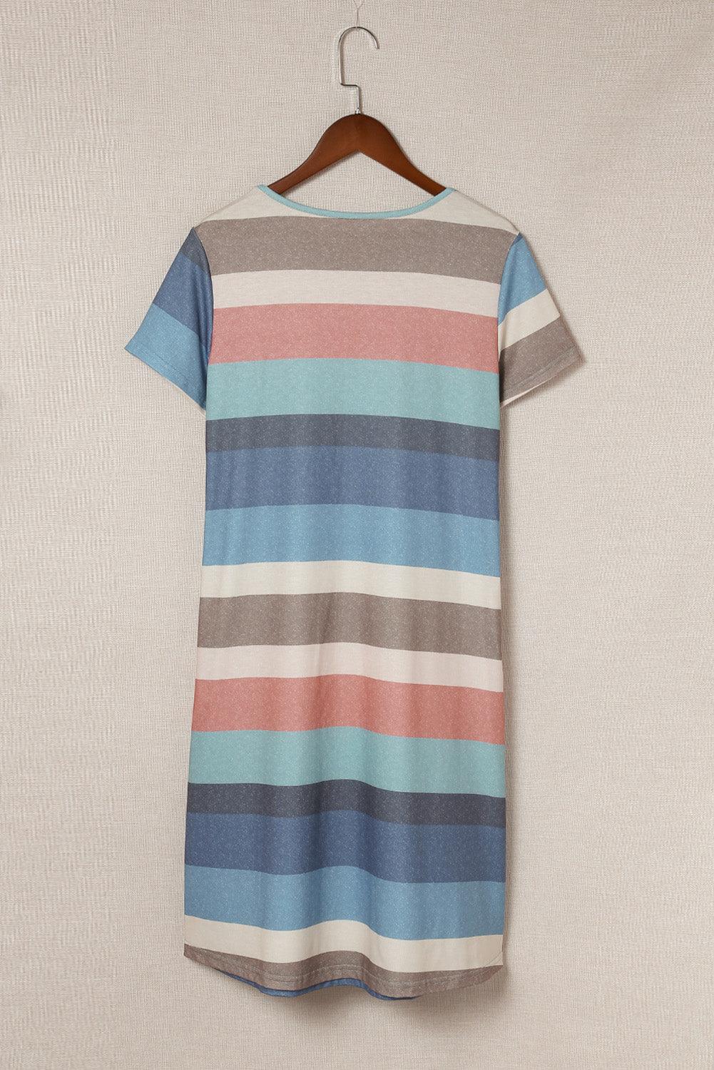 Multicolor Striped Pocket T Shirt Dress - LA Grand