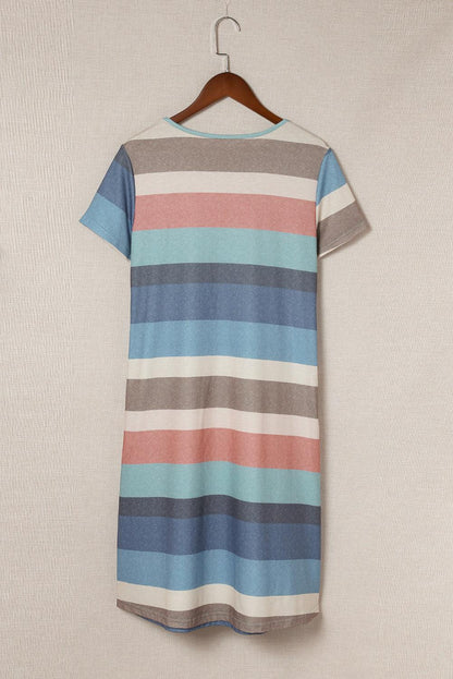 Multicolor Striped Pocket T Shirt Dress - LA Grand