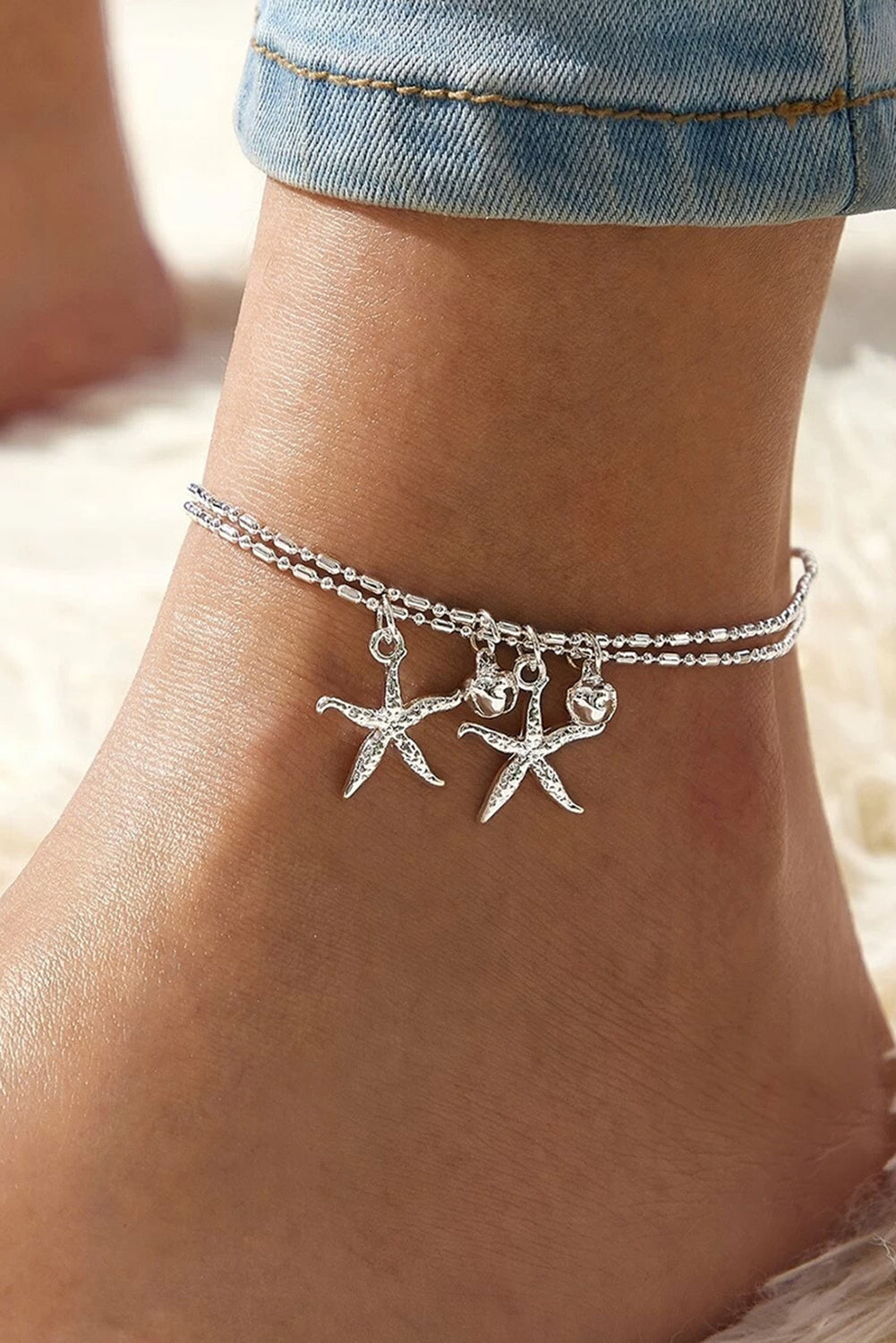 Silver Starfish Bell Dual-Layered Anklet - LA Grand