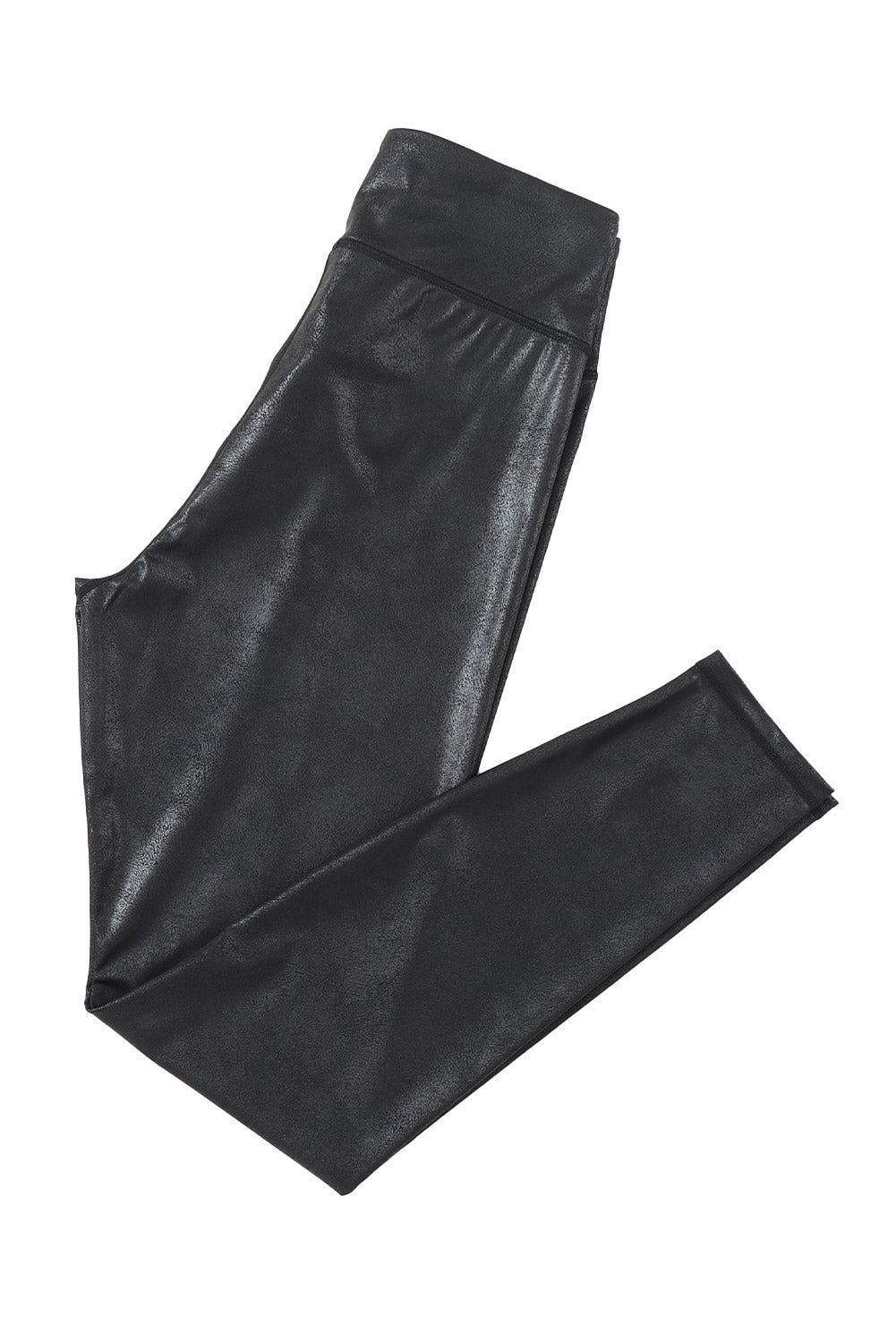 Navy Blue Crossed Dip Waist Sleek Leather Leggings - LA Grand