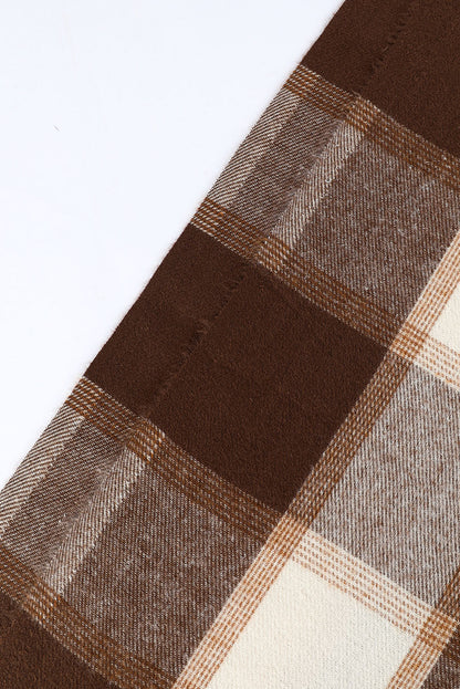 Brown Tasseled Hem Plaid Scarf - LA Grand