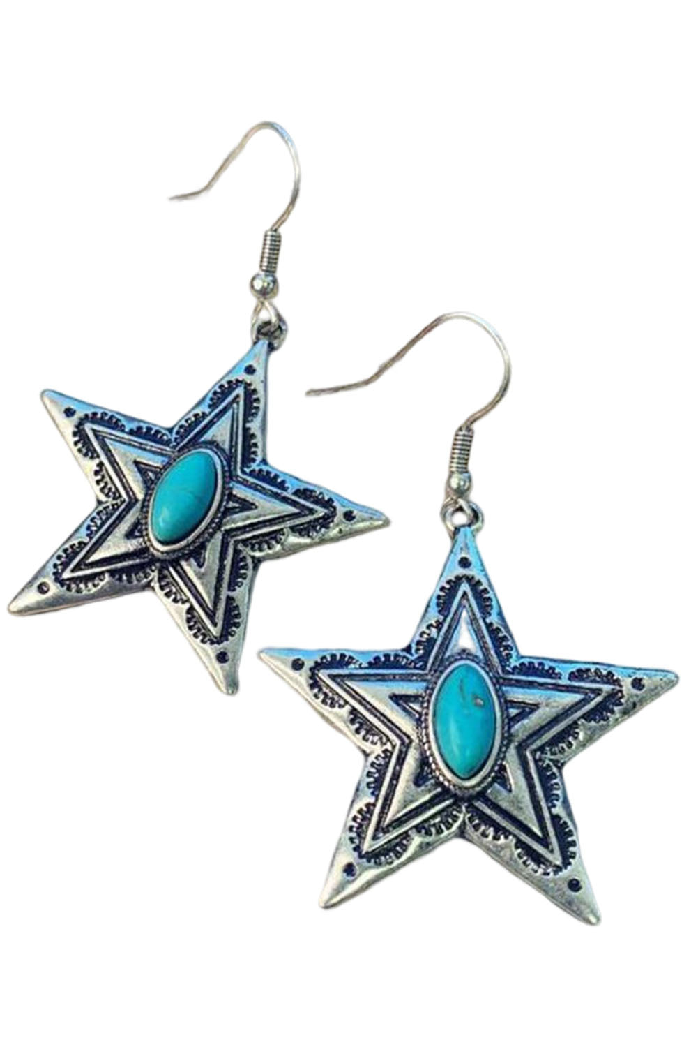 Green Turquoise Embellish Vintage Star Earrings - LA Grand