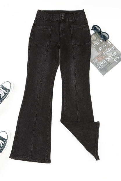 Black Exposed Seam Split Flare Jeans - LA Grand