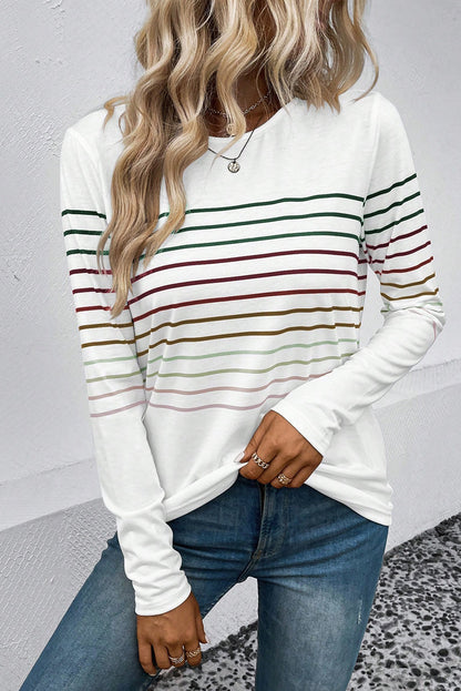 Multicolor Striped Crew Neck Long Sleeve Top - LA Grand