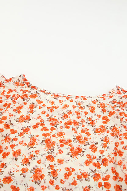 Orange Floral Tiered Flutter Sleeve Blouse - LA Grand