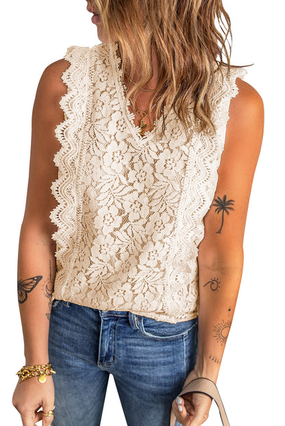 Pink Lace V Neck Tank Top - LA Grand