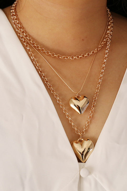 Gold Multilayer Heart Shape Pendant Valentine Necklace - LA Grand