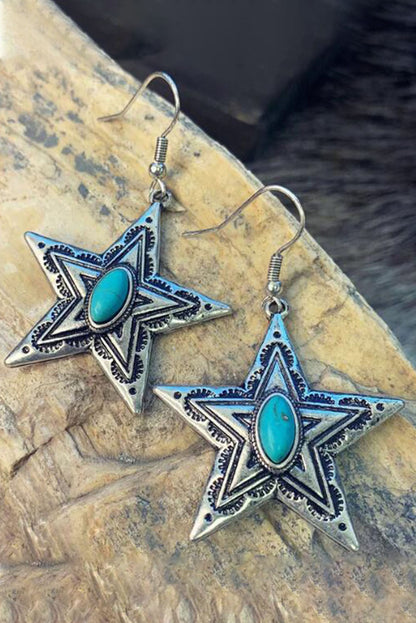 Green Turquoise Embellish Vintage Star Earrings - LA Grand