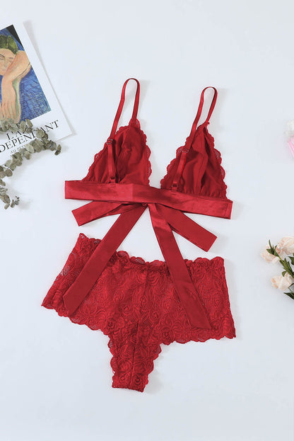 Romantic Love Fiery Red Lace Bralette Lingerie Set - LA Grand