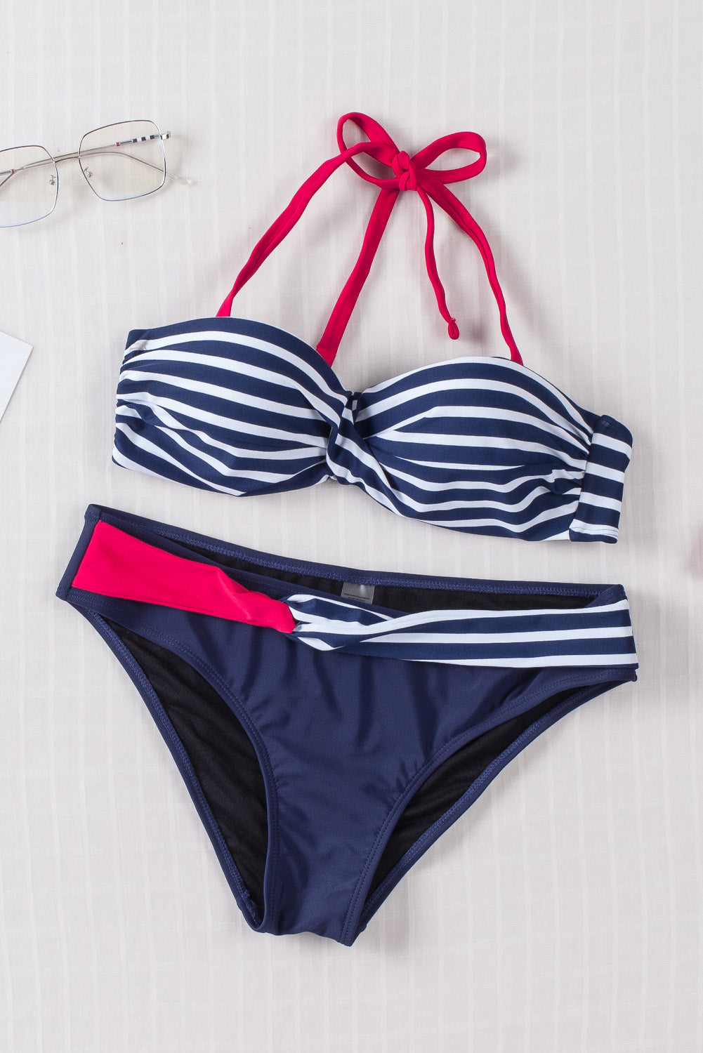 Blue Halter Bandeau Striped Bikini - LA Grand