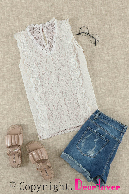 Pink Lace V Neck Tank Top - LA Grand