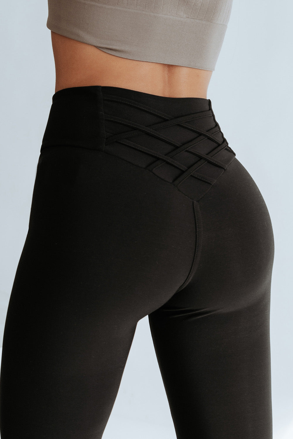 Black Criss Cross Tummy Control High Waist Leggings - LA Grand