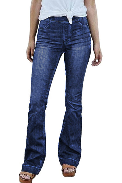 Blue High Rise Elastic Waist Flare Jeans - LA Grand