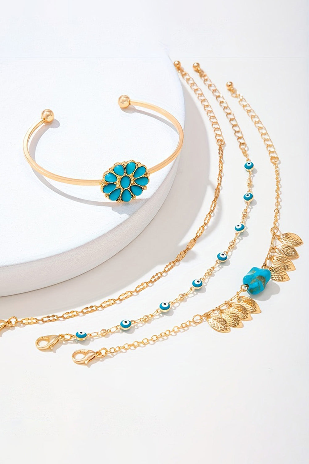 Gold Boho Turquoise Inlaid 4pcs Bracelet Set - LA Grand