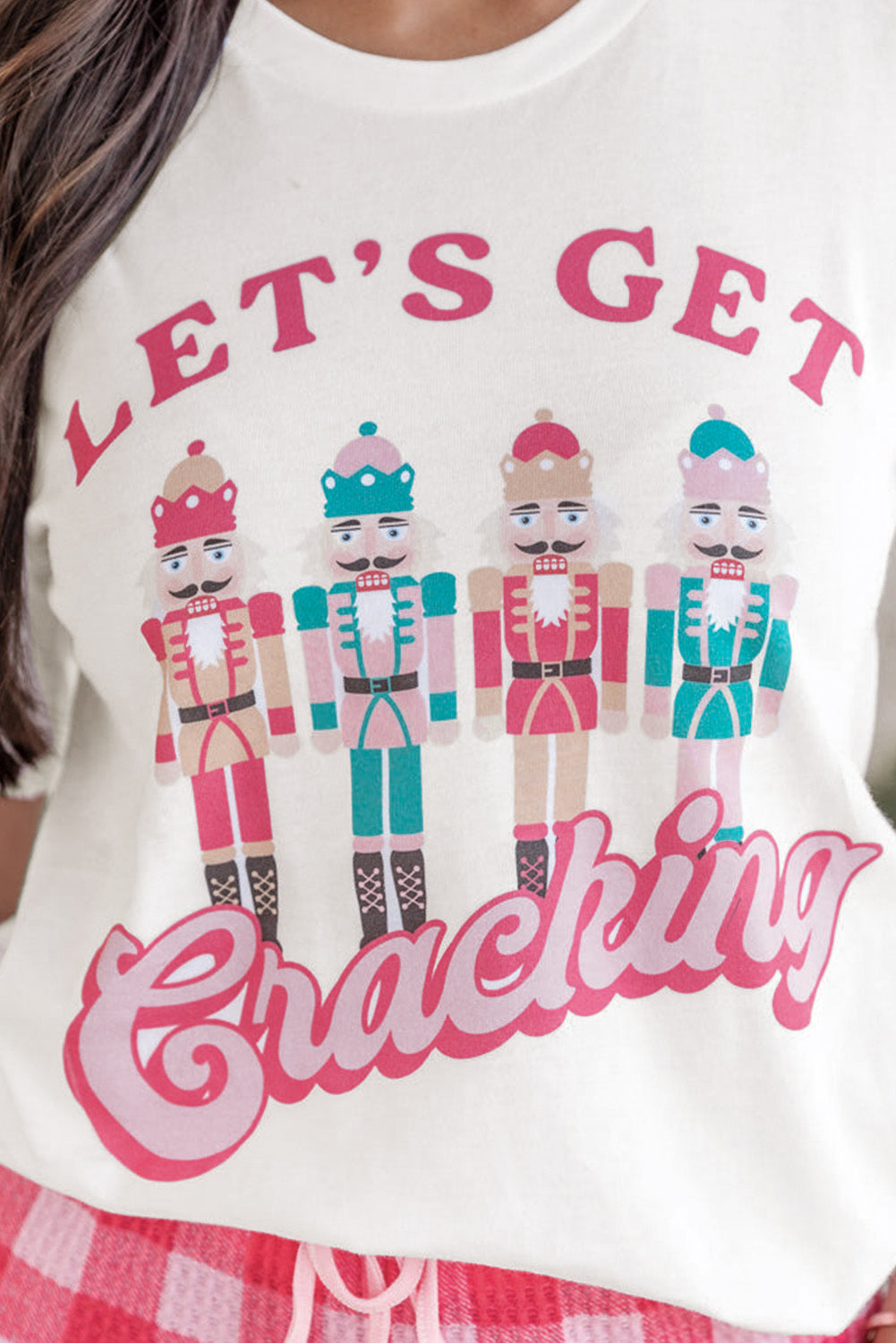 White Lets Get Cracking Print Christmas Crewneck T Shirt - LA Grand