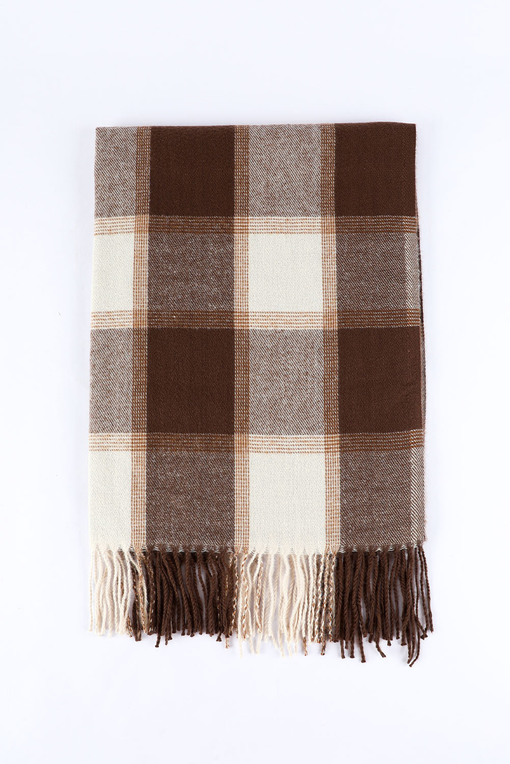 Brown Tasseled Hem Plaid Scarf - LA Grand