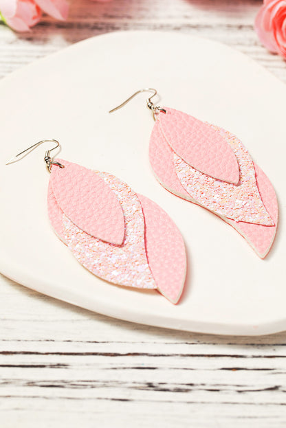 Light Pink Valentine PU Leaves Layered Earrings - LA Grand