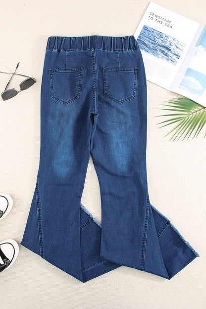 Sky Blue Distressed Bell Bottom Denim Pants - LA Grand