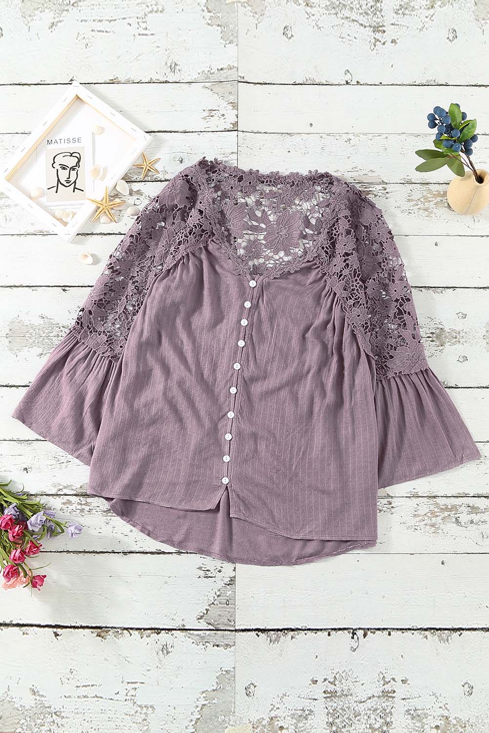 Purple Crochet Lace Button Top - LA Grand