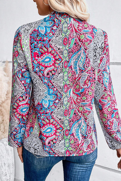 Pink Vintage Boho Paisley Print Notched Neck Blouse - LA Grand