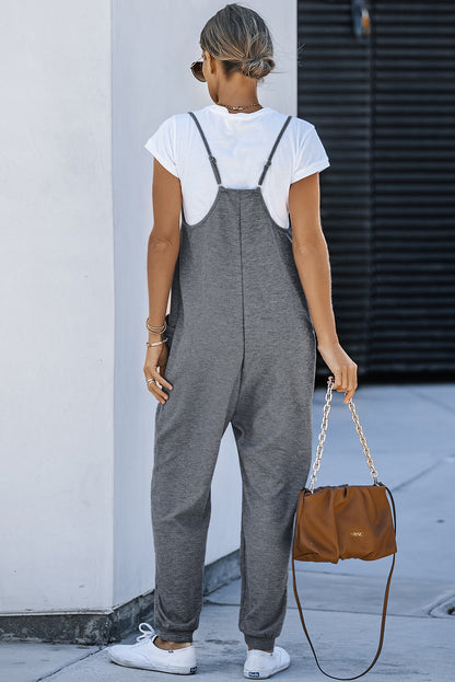 Blue Textured Sleeveless V-Neck Pocketed Casual Jumpsuit - LA Grand