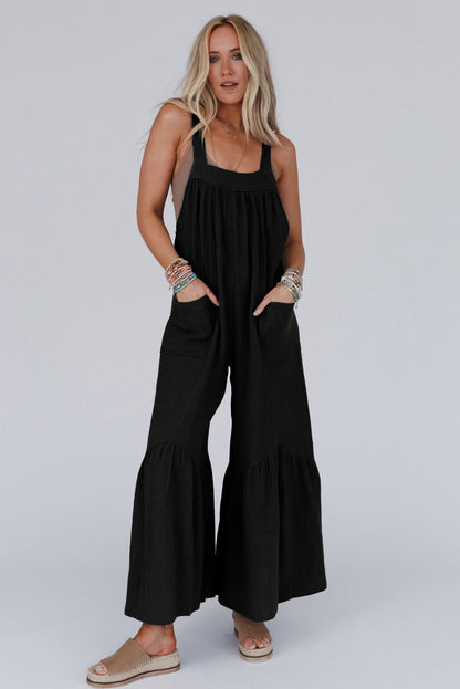 Black Wide Leg Ruffle Jumpsuit - LA Grand