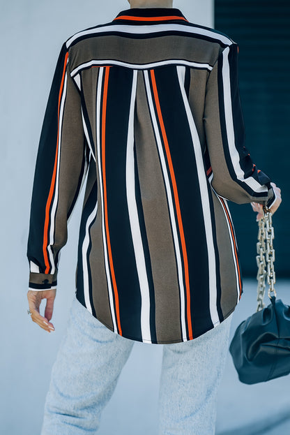 Black Brown Striped Modern Women Shirt - LA Grand