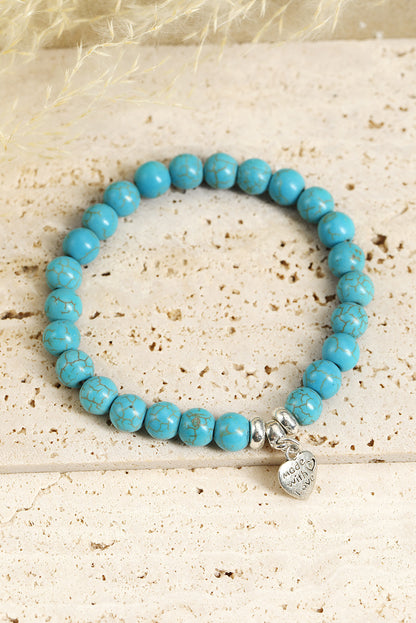 Green Heart Pendant Turquoise Beads Western Bracelet - LA Grand