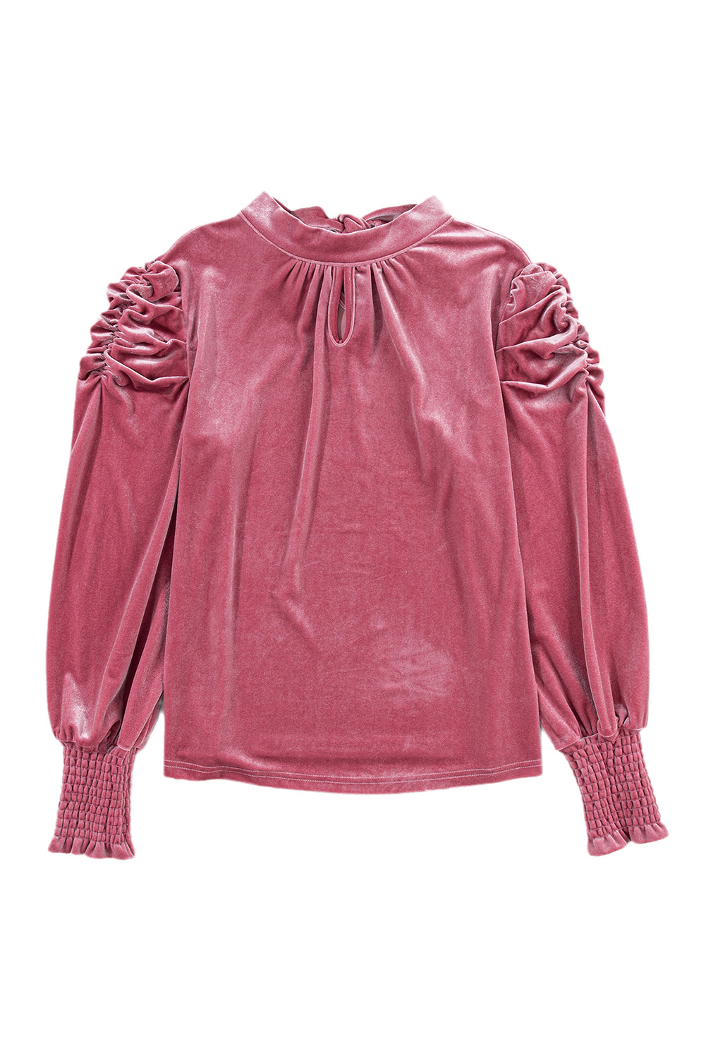 Peach Blossom Fiery Mock Neck Puff Sleeve Velvet Blouse - LA Grand