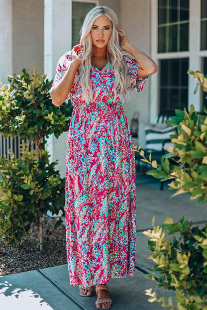 Wrap V Neck Floral Maxi Dress - LA Grand