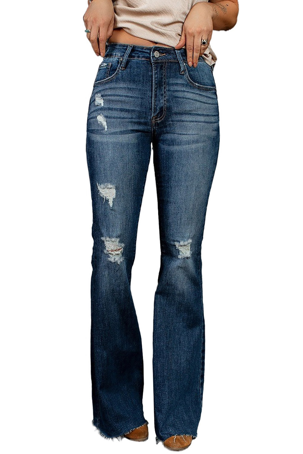 Dark Wash Mid Rise Flare Jeans - LA Grand